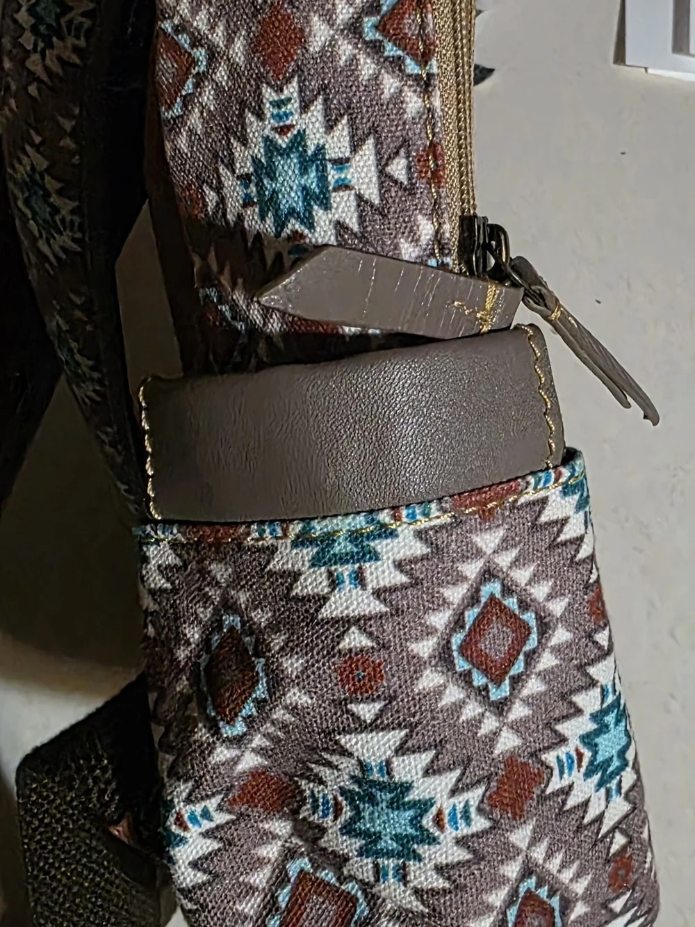 Myra Bag Brown, Teal & White Patterned Backpack